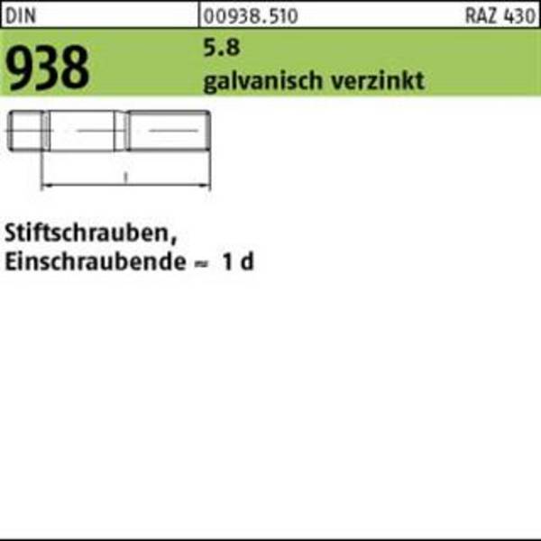 DIN 938 5.8 M 8 x 25 galv. verzinkt gal Zn S