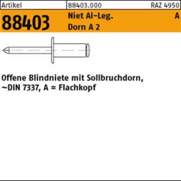 Blindniete R 88403 FLAKO 5x 40 Niet Aluminium/Dorn A 2 100 Stück