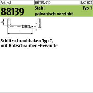 Schlitzschraubhaken R 88139 Typ 7 40x 5,2x 10 Stahl galv.verz. 100St.-0