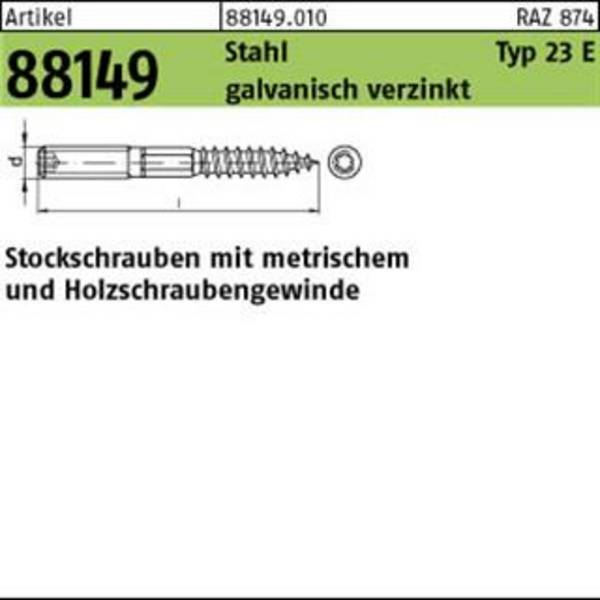 Stockschraube R 88149 Typ 23 E M10x 100 Stahl galv.verz. 50 Stück