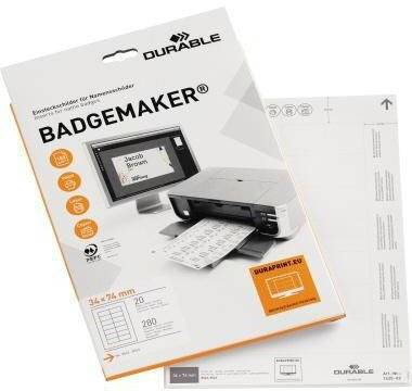 Symbolbild für DURABLE BADGEMAKER - Weiß - 34 x 74 mm 280 Karte(n) (20 Bogen x 14)