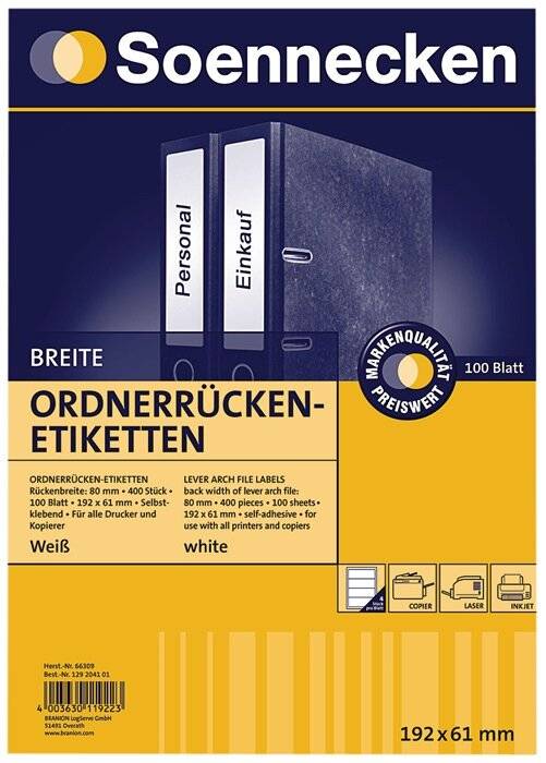 Soennecken Ordneretikett 66309 breit/kurz sk weiß 400 St./Pack.-2