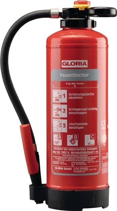 Auflade-Pulverfeuerlöscher 6kg aufladb.Brandkl.43 A 233 B C m.Wandh.GLORIA-2