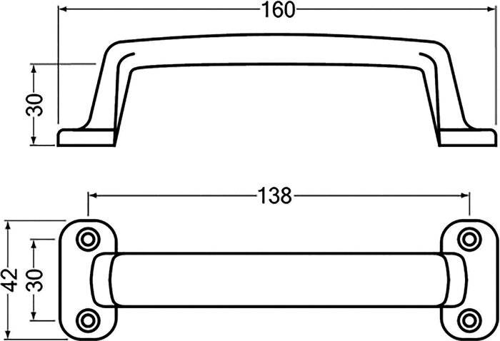 Handgriff A.30mm L.160mm B.42mm Alu-Guss silberf.elox.Löcher 4 HERMETA-0