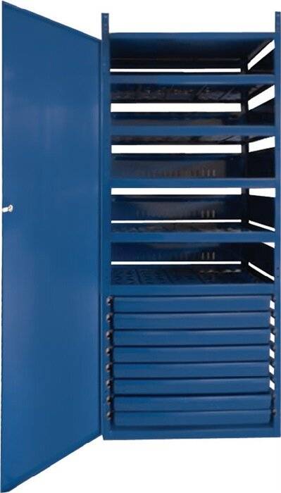 Schrank m.Tür LOGS 145 H1550xB540xT390mm 8 Schubl.5 Fbd.blau RAL LOGS-0