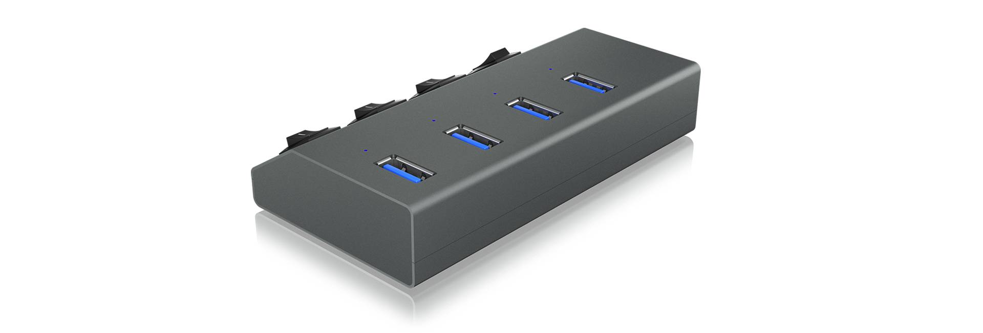 IB-HUB1405, 4 Port USB 3.0 Type-A Hub, Aluminium Gehäuse, mit 4x USB Type-A Anschlüssen, An-/Ausschalter pron Port-2