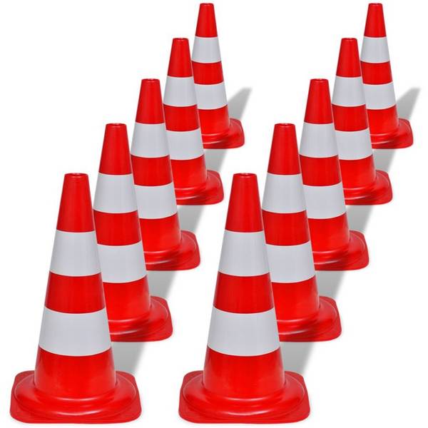 10 x Verkehrsleitkegel rot und weiß reflektierend 50 cm