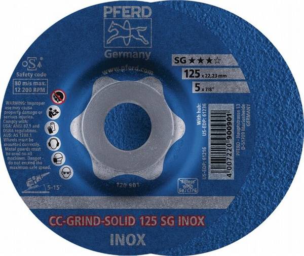 Schleifscheibe CC-GRIND-SOLID SG INOX D125xSmm gekr.INOX PFERD