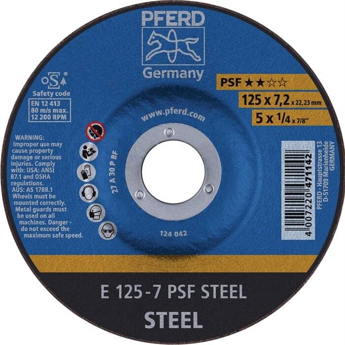 Schruppscheibe PSF STEEL D230xS7,2mm gekr.STA Bohr.22,23mm PFERD-0