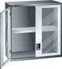 Aufsatzschrank mit Sichtfensterflügeltüren, BxTxH 1023x725x1000 mm, 1 Verstellboden, RAL 5012, passend zu Schubladenschr