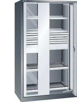 Schwerlastschrank - 1950x1146x690mm - Einschwenktüren m. Fenstern - blau-0