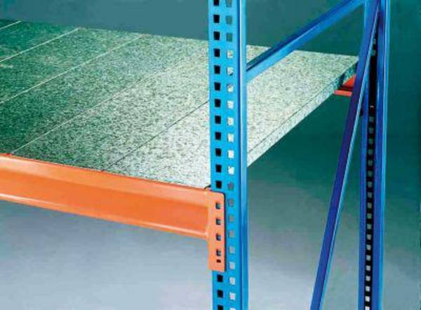 Weitspannregal, Grundfeld, 5 Ebenen mit Stahlpaneelen, Fachlast 670 kg, BxTxH 1785x1000x3000 mm, Ständer blau, Holme ora