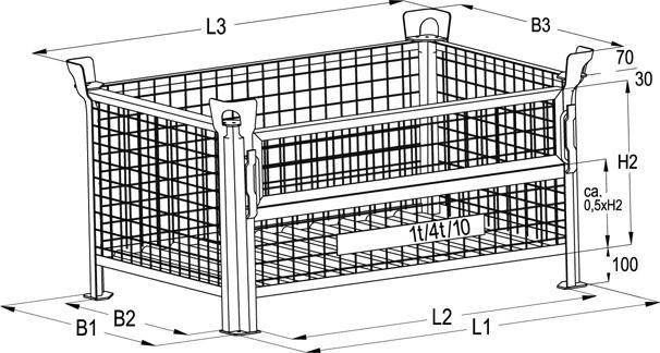 Gitterbehälter RAL7005 B1200xT1000xH600 mm Nutzlast 1t Auflast 4t 1/2 Klappe - Artikel: 7830409968-2