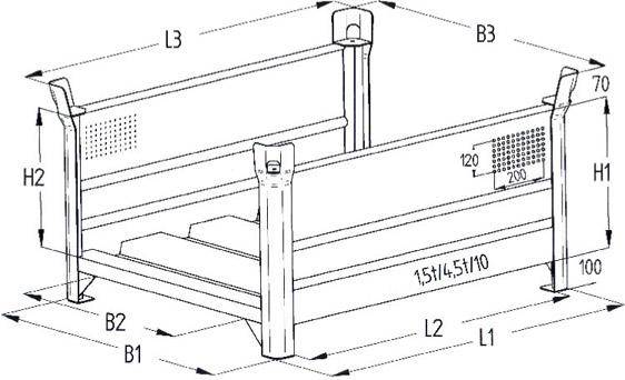 Lagergestell RAL5010 B1200xT800xH600 mm Nutzlast1,5t Auflast4,5t längsseitig Wandumschlag - Artikel: 7830412935-2