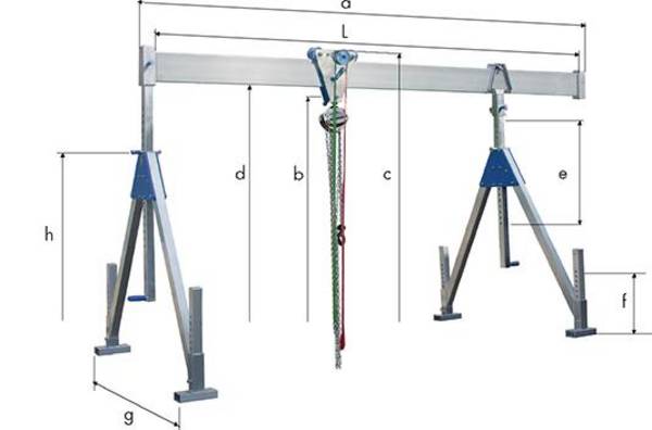 Aluportalkran 1/4-25 Tragf. 1000 kg, klappbar
