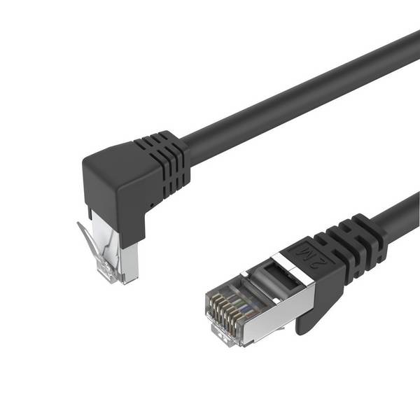 Netzwerkkabel RJ45, LAN Kabel, einseitig gewinkelt 90°, Cat 6, S/FTP, PIMF 5,00m Schwarz