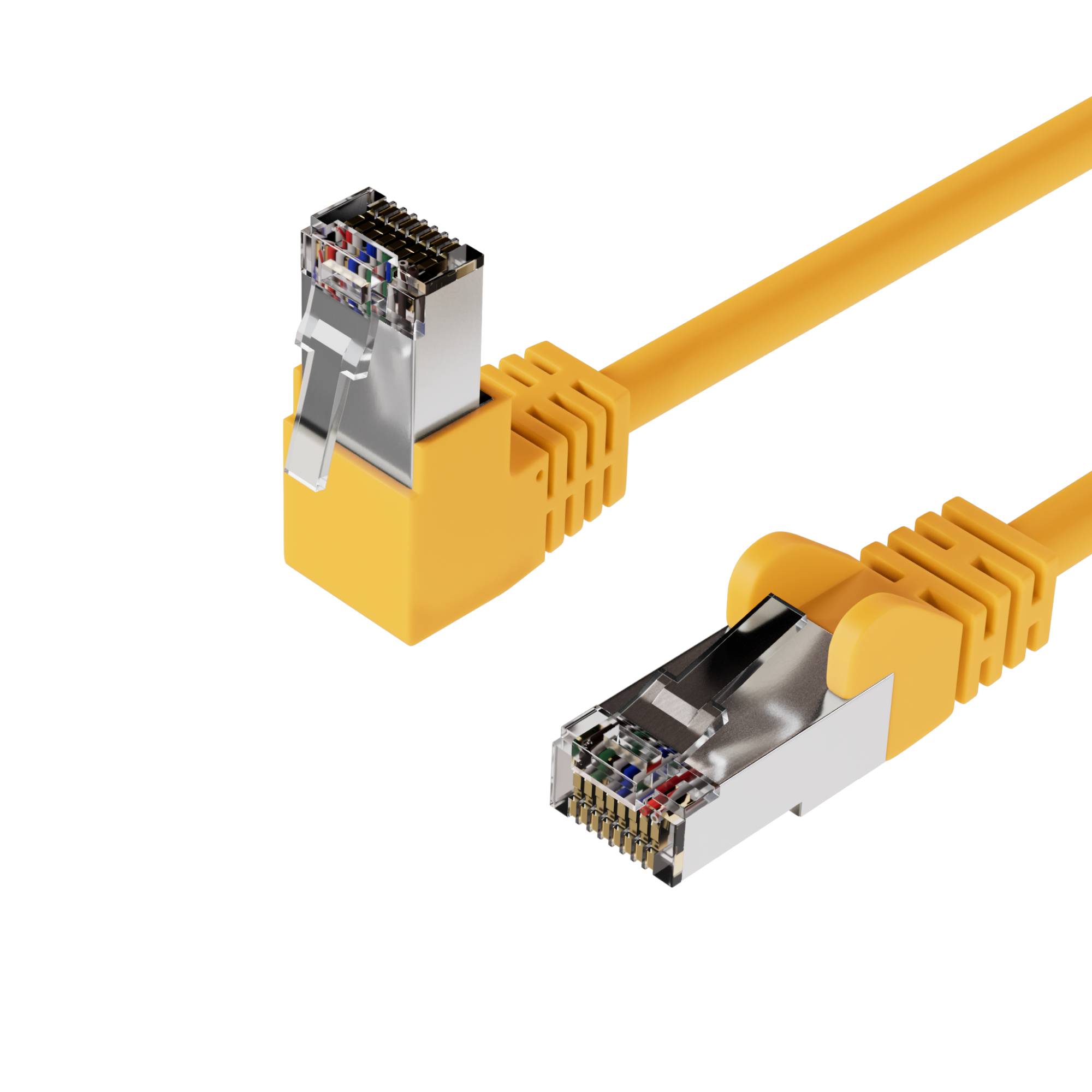 Netzwerkkabel RJ45, LAN Kabel, einseitig gewinkelt 90°, Cat 6, S/FTP, PIMF 1,00m Gelb-0