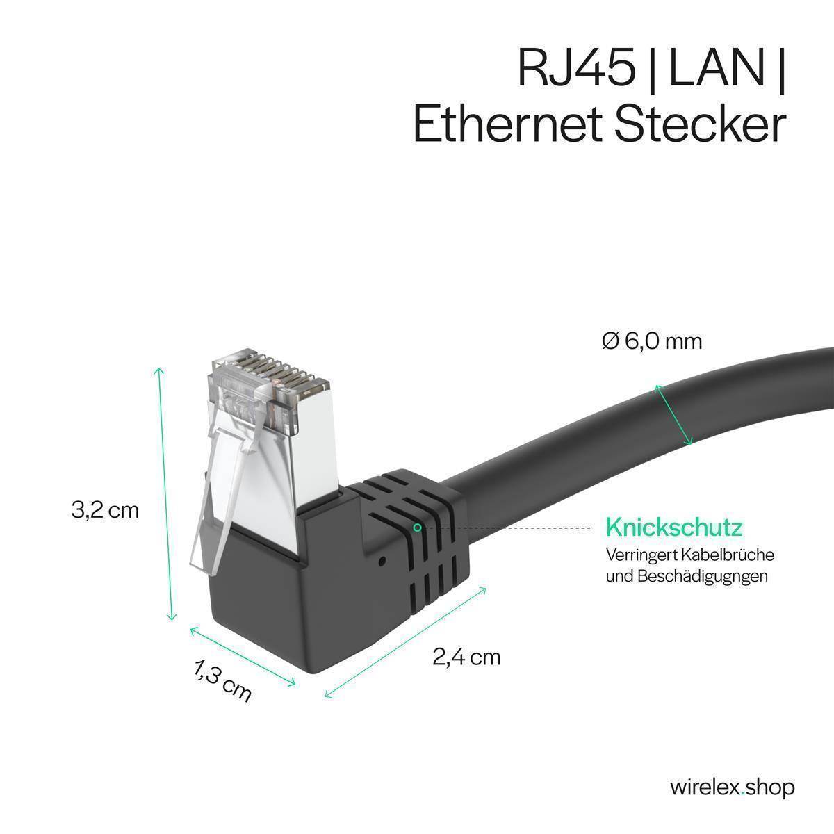 Netzwerkkabel RJ45, LAN Kabel, einseitig gewinkelt 90°, Cat 6, S/FTP, PIMF 5,00m Schwarz-4
