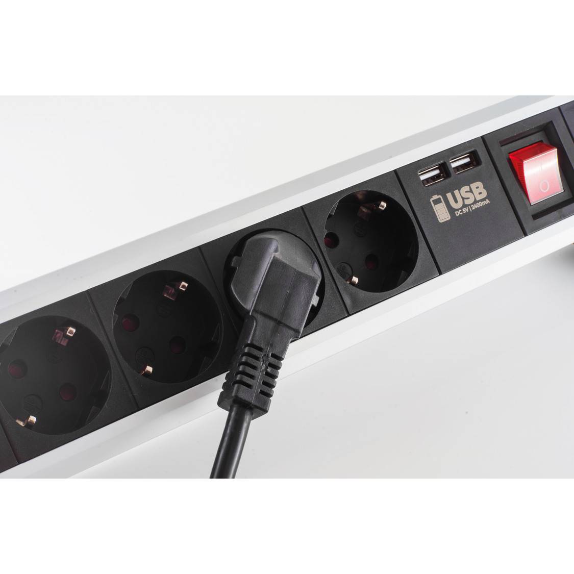 Tischsteckdosenleiste 6-fach Schutzkontaktsteckdosen USB Ladefunktion Ladestation Kindersicherung 1,5m-3