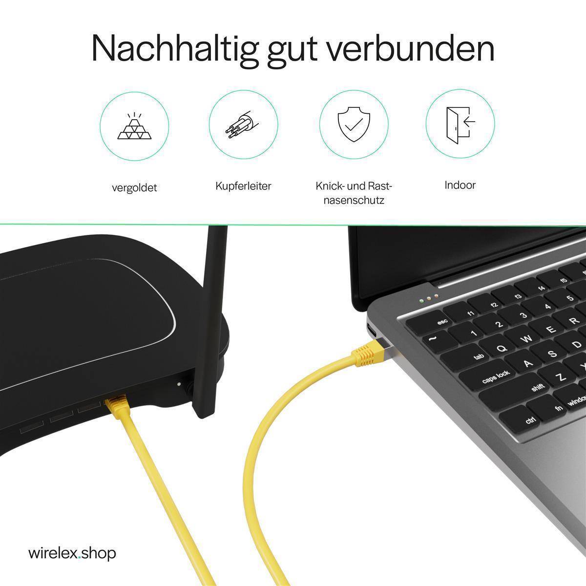 Netzwerkkabel RJ45 Patchkabel Ethernet LAN-Kabel U/UTP CAT 7 10 Gbit/s 10GBASE-T AWG26/7 8P8C Indoor 0,50m | Gelb-1