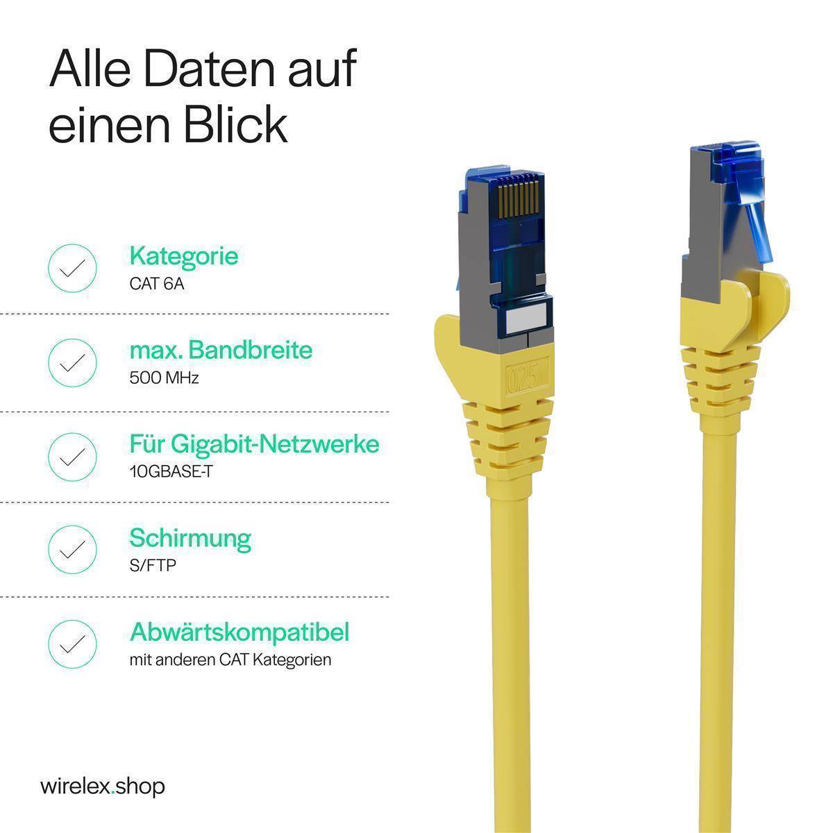 Netzwerkkabel, RJ45 LAN Kabel, Ethernet Cat 6A, S/FTP, PIMF, vergoldete Kontakte Gelb 5,00m-2