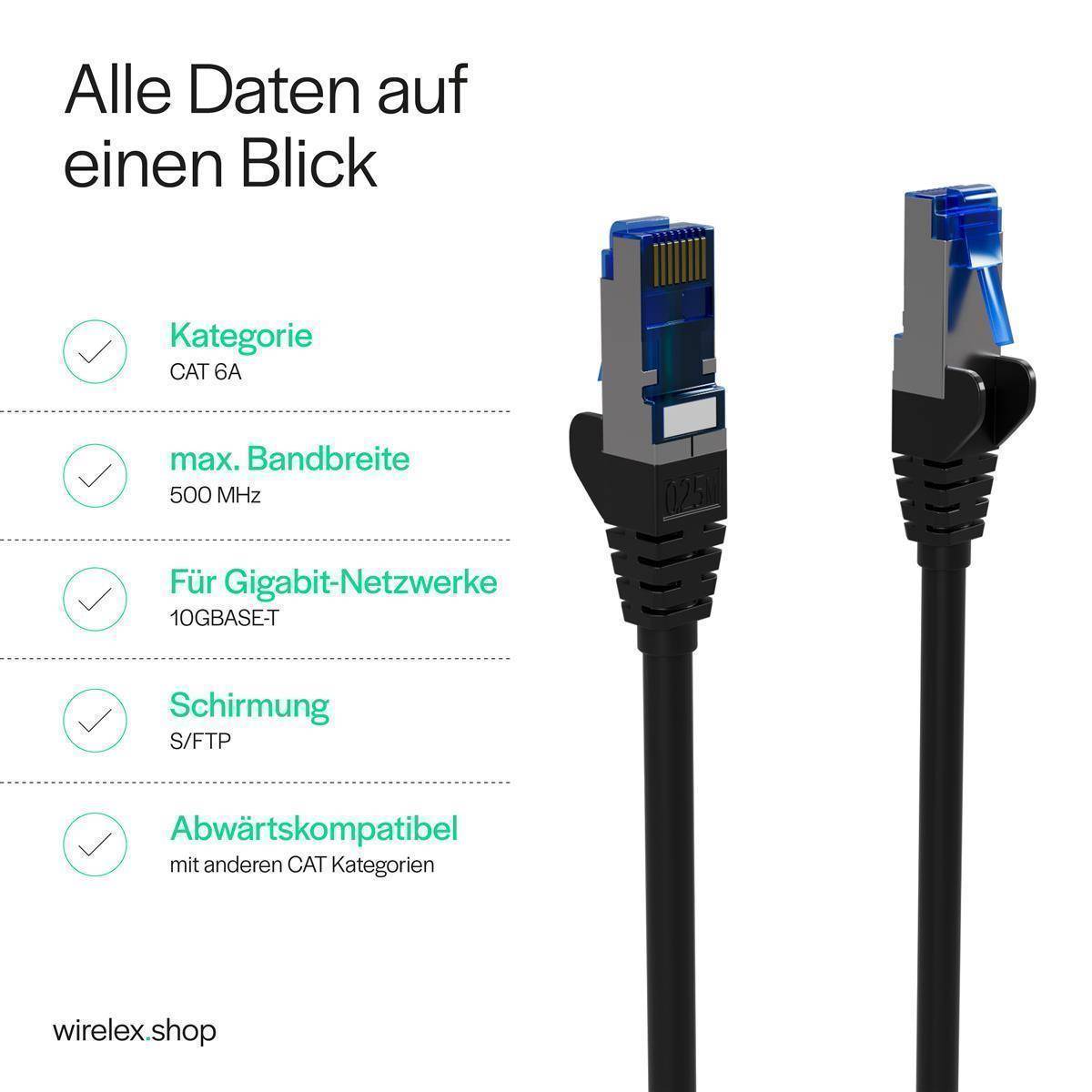 Netzwerkkabel, RJ45 LAN Kabel, Ethernet Cat 6A, S/FTP, PIMF, vergoldete Kontakte Schwarz 3,00m-2