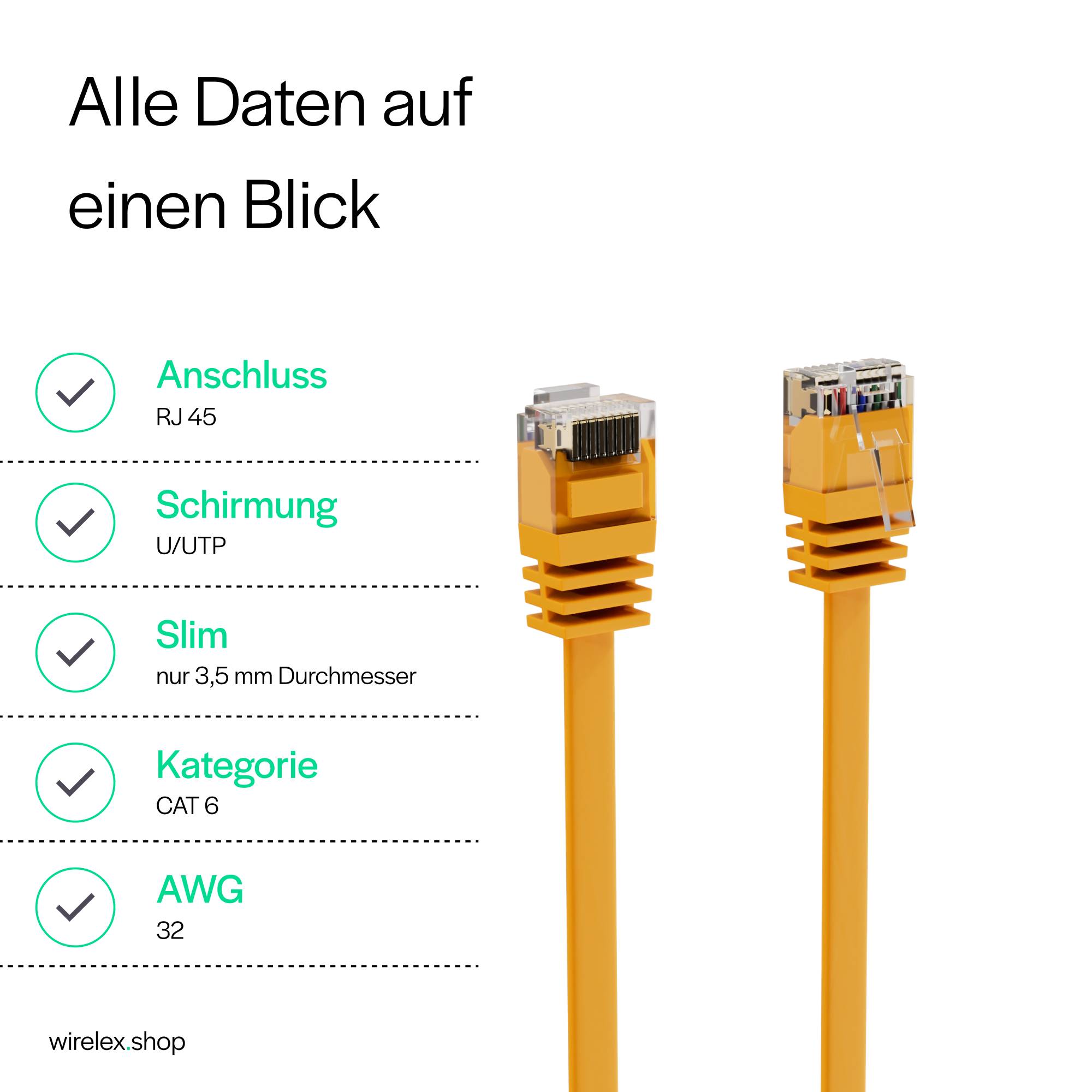 Patchkabel-Flachkabel U/UTP cat. 6 slim gelb 2m-3