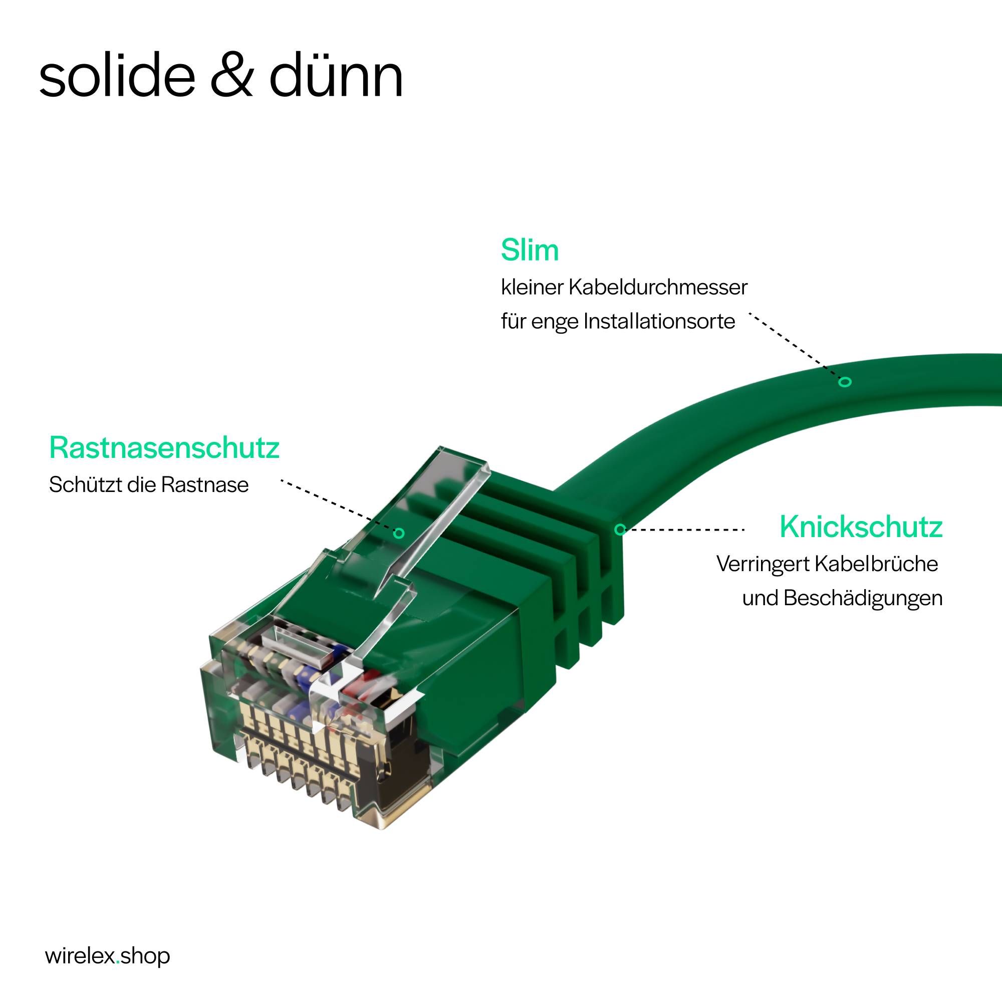 Patchkabel-Flachkabel U/UTP cat. 6 slim grün 2m-4