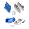 Netzwerk Modular Stecker RJ45 10x-SET für Verlegekabel bis AWG 23, Stecker mit Zugentlastung, Einführhilfe Blau