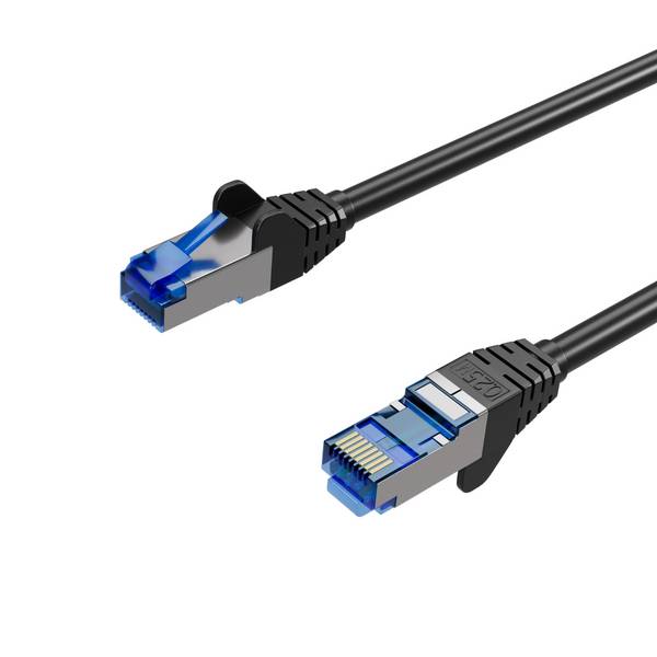 Netzwerkkabel, RJ45 LAN Kabel, Ethernet Cat 6A, S/FTP, PIMF, vergoldete Kontakte Schwarz 3,00m