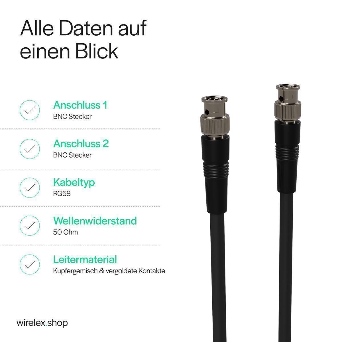 BNC Kabel, BNC-Stecker auf BNC-Stecker, RG58, 50 Ohm 20,00m-2
