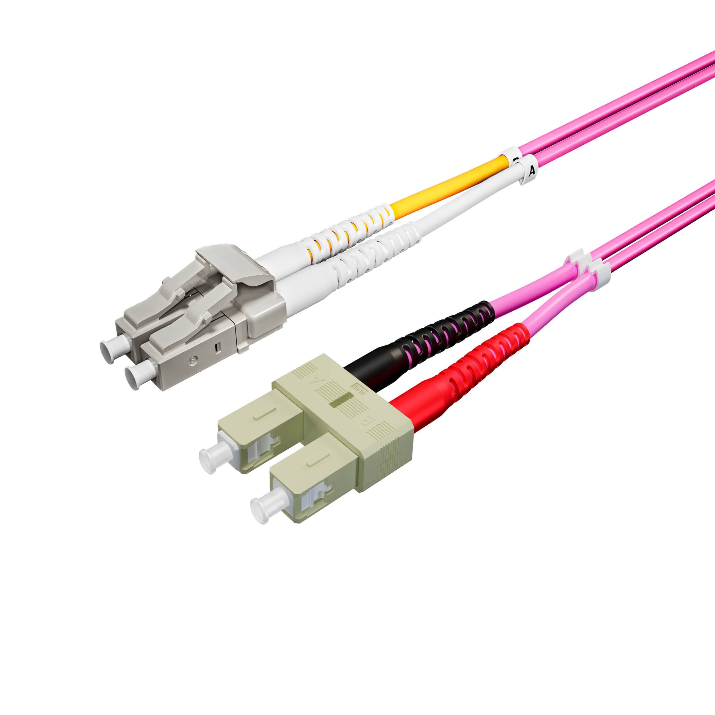 LWL Glasfaser Duplex Patchkabel LC/SC 50/125µ OM4 2,00m Multimode Fiber Optic Kabel Grau-0