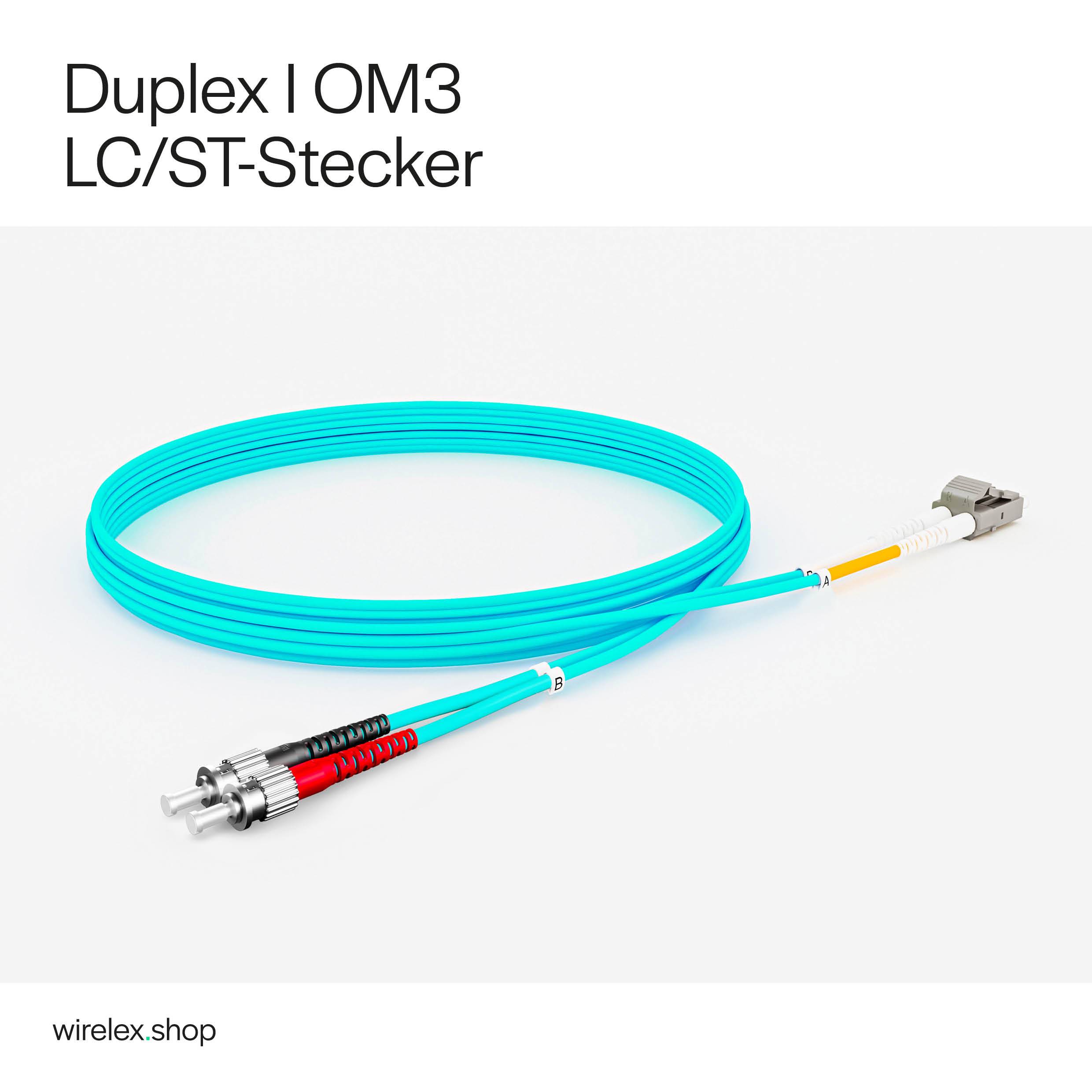LWL Glasfaser Duplex Patchkabel LC/ST 50/125µ OM3 2,00m Fiber Optic Kabel Multimode-1