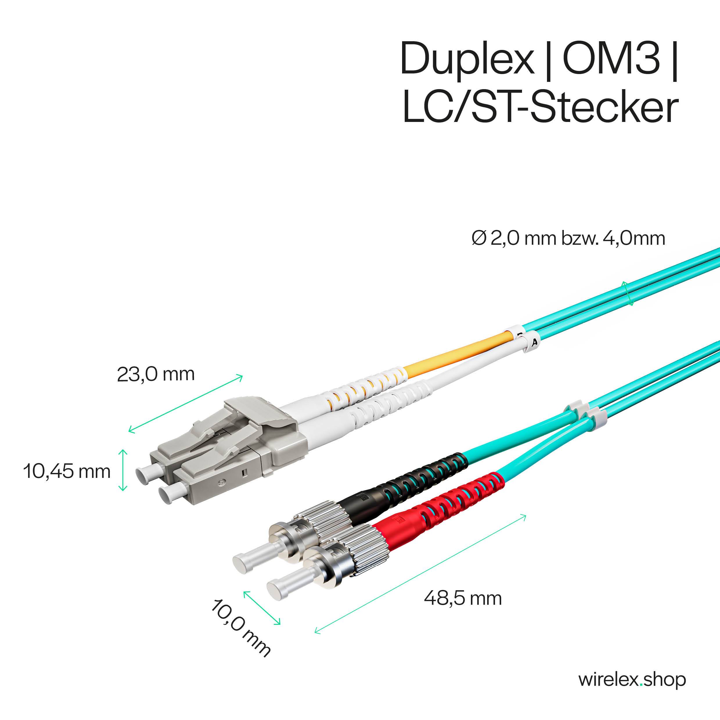 LWL Glasfaser Duplex Patchkabel LC/ST 50/125µ OM3 2,00m Fiber Optic Kabel Multimode-2