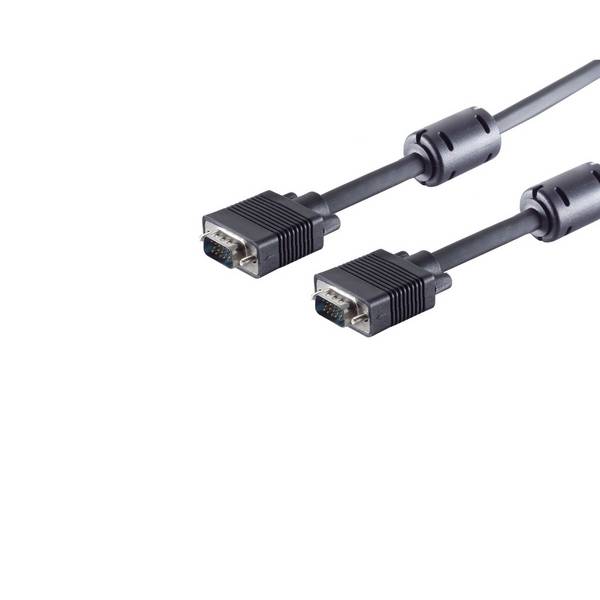 S-VGA Monitorkabel VGA Kabel D-Sub 2x 15-pol. HDD-Stecker geschirmt 75 Ohm Ferrit vergossen 20m