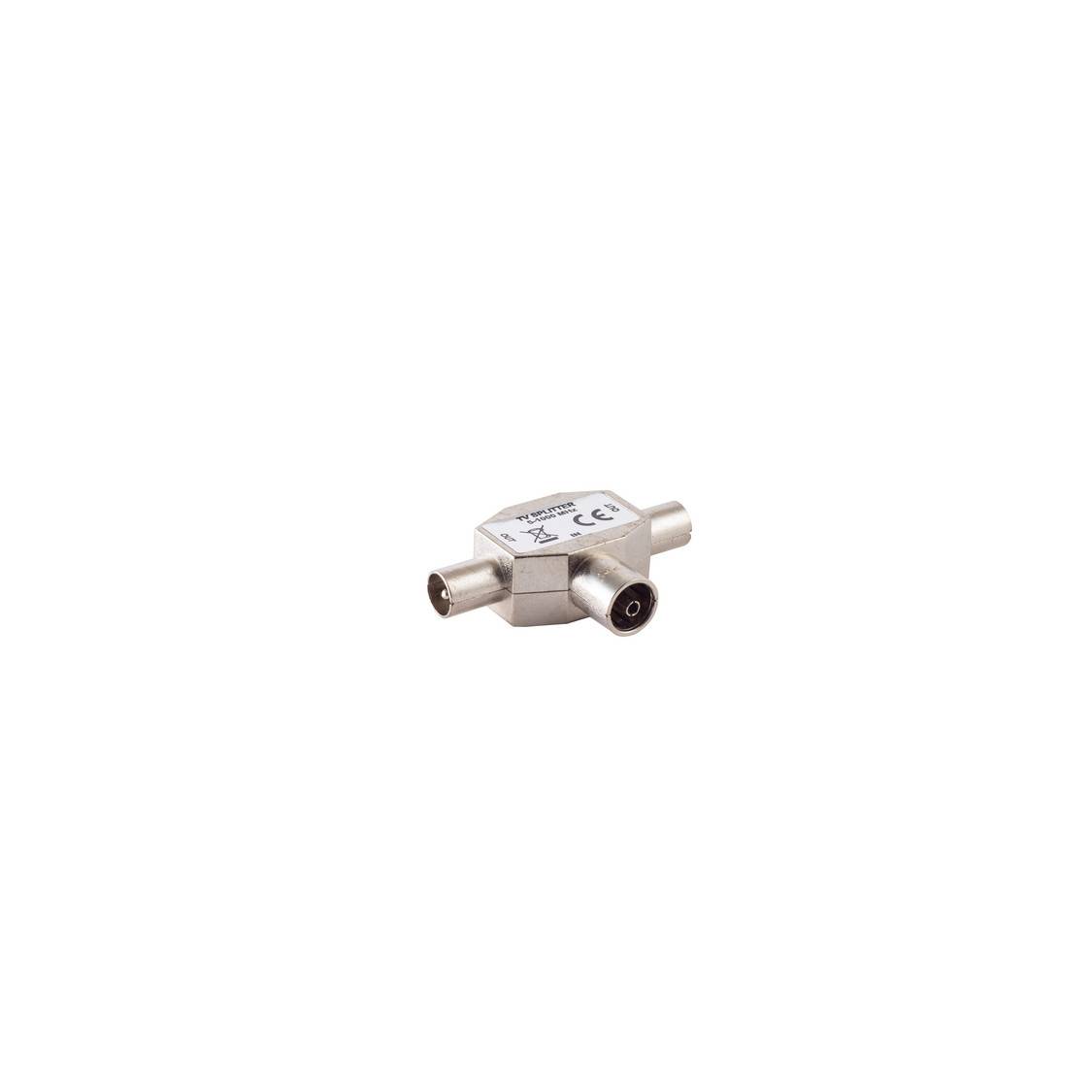 KABELBUDE.EU IEC Antennen-T-Verteiler Koaxial-Kupplung auf 2x Stecker Eisen vernickelt-0
