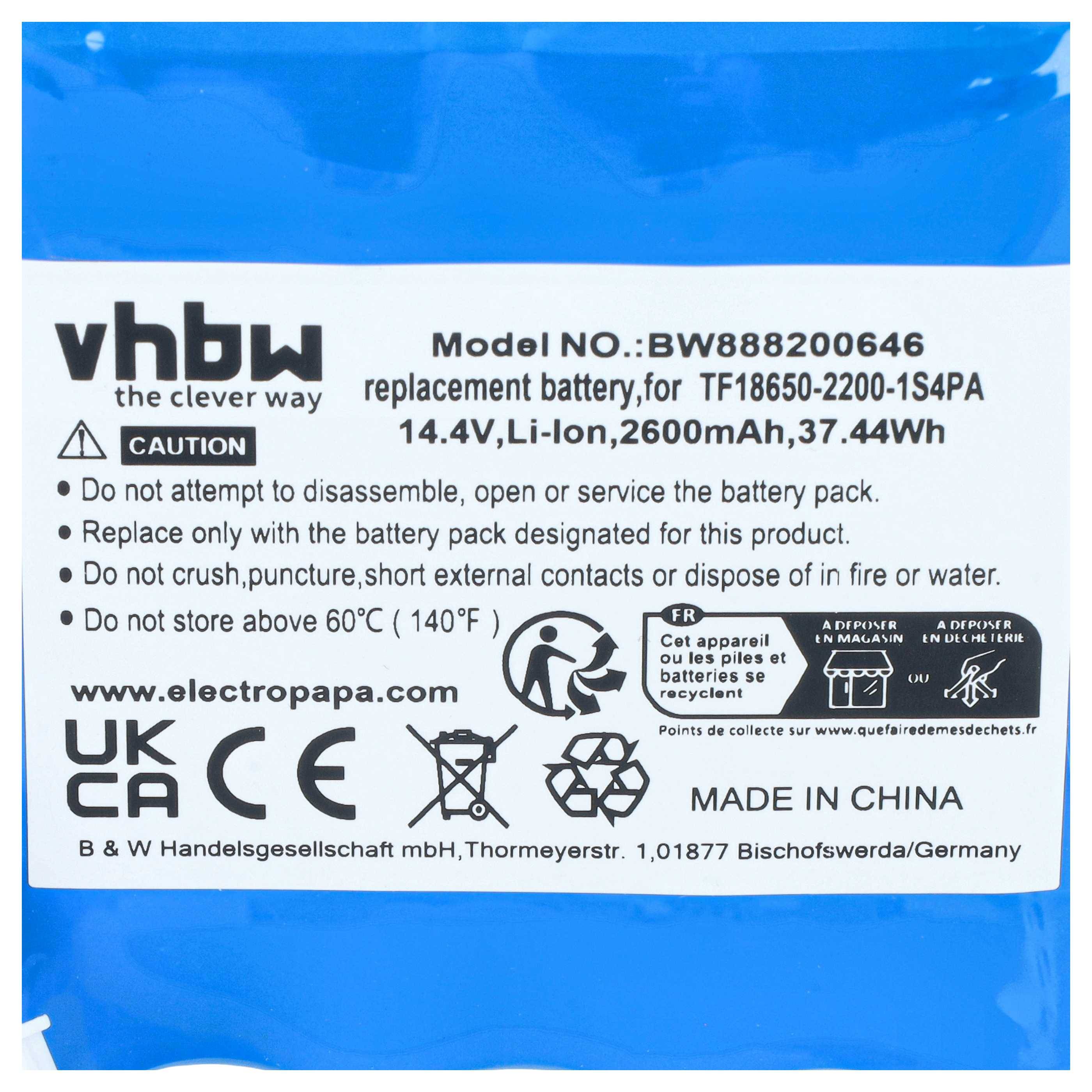 vhbw Akku Ersatz für Marshall TF18650-2200-1S4P | für Lautsprecher Boxen Speaker (2600 mAh, 14,4 V, Li-Ion)-3