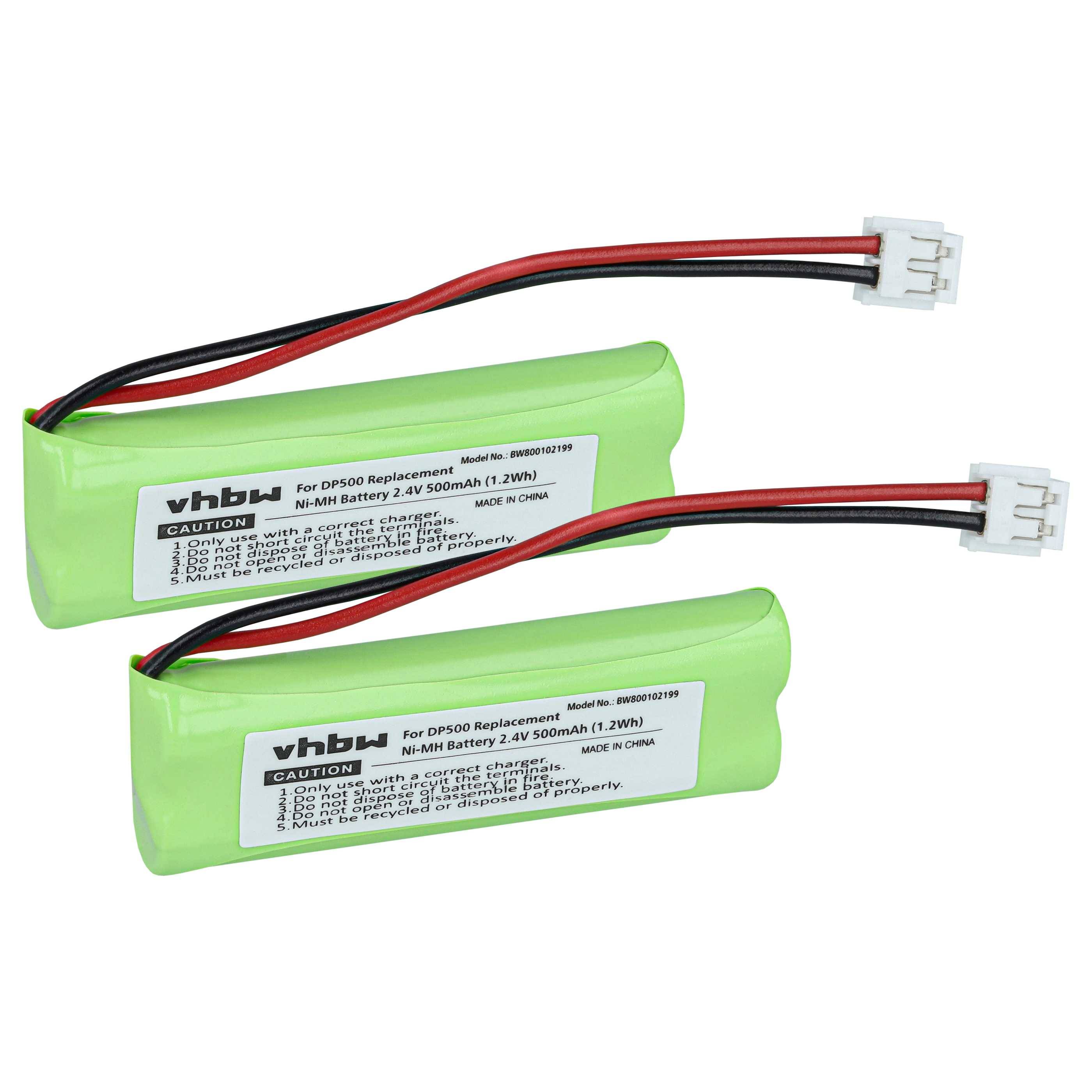 vhbw 2x Akku kompatibel mit Medion Life S63114 | MD83244 Festnetz Telefon ersetzt VT50AAAALH2BMJZ, GP1010 (Ni-MH, 500mAh-0