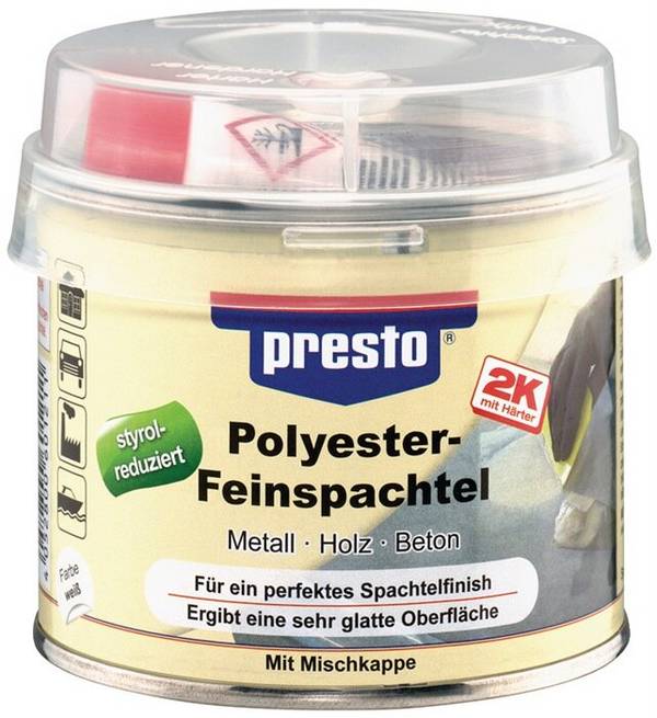 2K-Feinspachtel weiß,Härter rot 250g Dose PRESTO