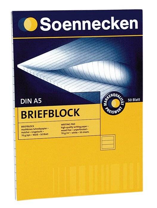 Briefblock DIN A5 70g liniert 50Blatt weiß - Artikel: 111105201-2