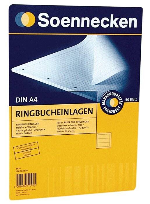 Ringbucheinlage DIN A4 70g liniert 50 Bl./Pack. - Artikel: 126083301-3