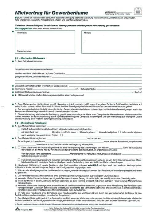 Mietvertrag Gewerberaum A4 5Bl