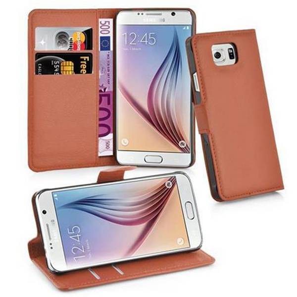Cadorabo Hülle für Samsung Galaxy S6 Schutz Hülle in Braun Handyhülle Etui Case Cover Magnetverschluss