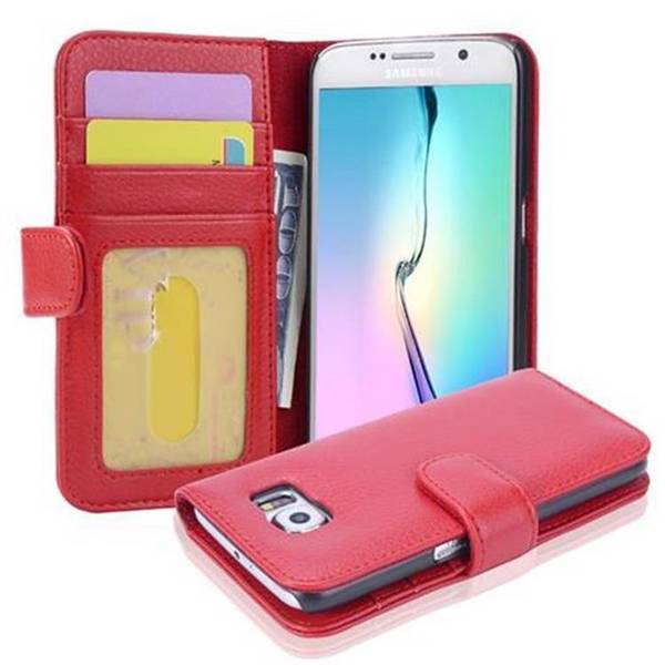 Cadorabo Hülle für Samsung Galaxy S6 in Rot Backcover Handy Schutz Hülle Book Case Booklet Kartenfächer