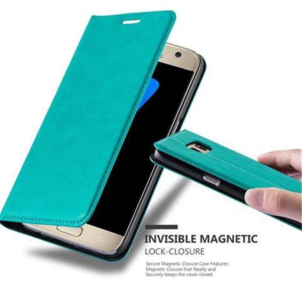 Cadorabo Hülle für Samsung Galaxy S7 Schutz Hülle in Türkis Handyhülle Etui Case Cover Magnetverschluss-0