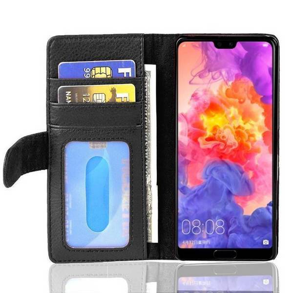 Cadorabo Hülle für Huawei P20 in Schwarz Backcover Handy Schutz Hülle Book Case Booklet Kartenfächer