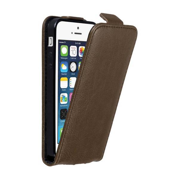 Cadorabo Hülle für Apple iPhone 5 / 5S / SE 2016 Schutz Hülle in Braun Flip Etui Handyhülle Case Cover