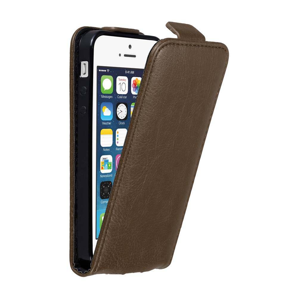 Cadorabo Hülle für Apple iPhone 5 / 5S / SE 2016 Schutz Hülle in Braun Flip Etui Handyhülle Case Cover-0