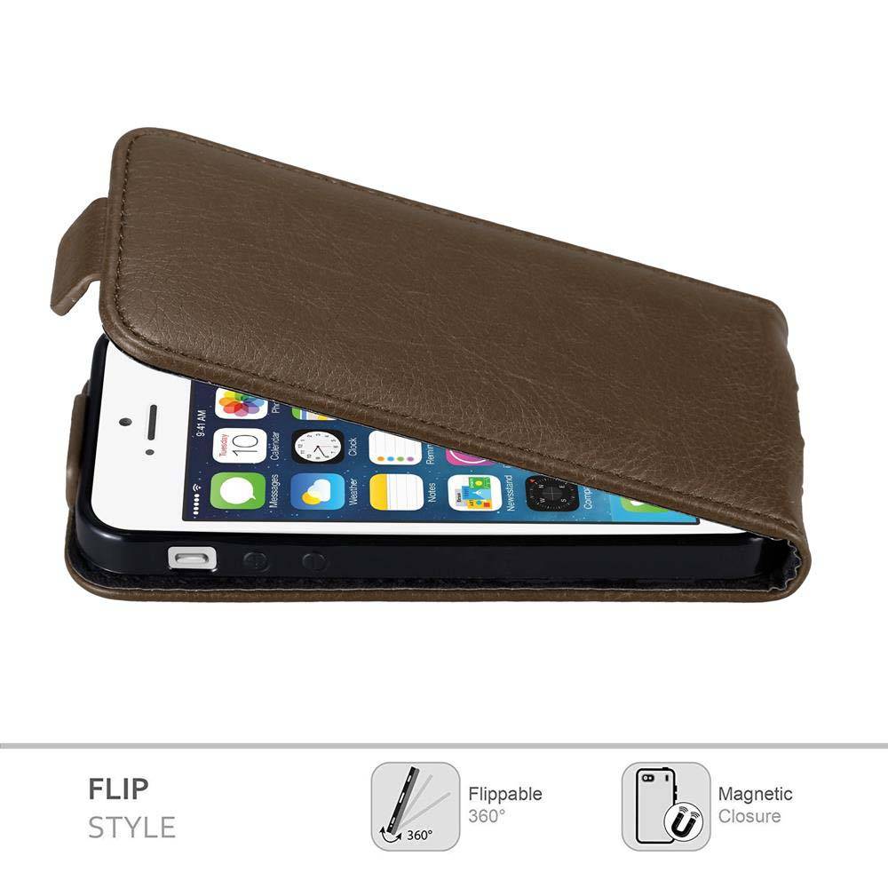Cadorabo Hülle für Apple iPhone 5 / 5S / SE 2016 Schutz Hülle in Braun Flip Etui Handyhülle Case Cover-2