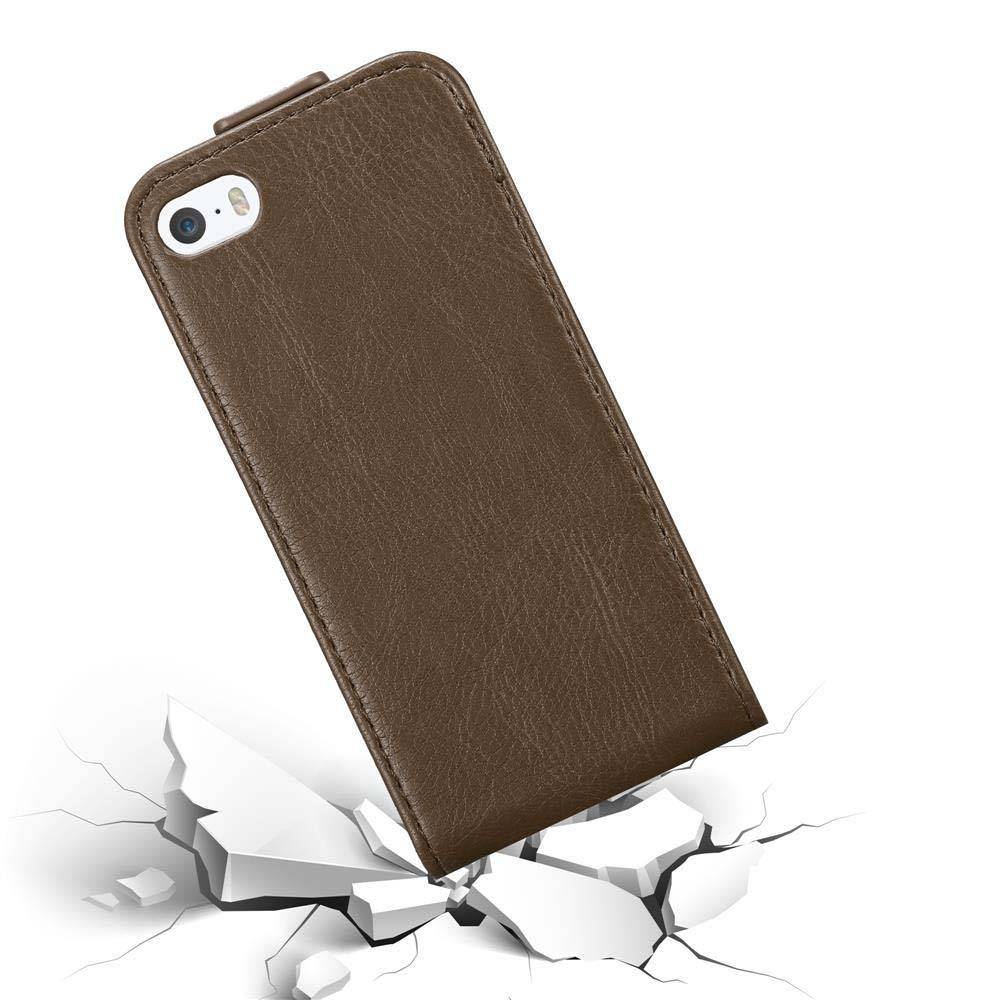 Cadorabo Hülle für Apple iPhone 5 / 5S / SE 2016 Schutz Hülle in Braun Flip Etui Handyhülle Case Cover-4